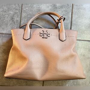 Authentic Tory Burch handbag in good condition McGraw logo pink beige 2way